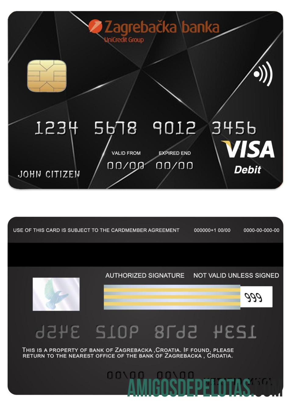 Cartão Visa do Banco Croácia Zagrebacka amostra